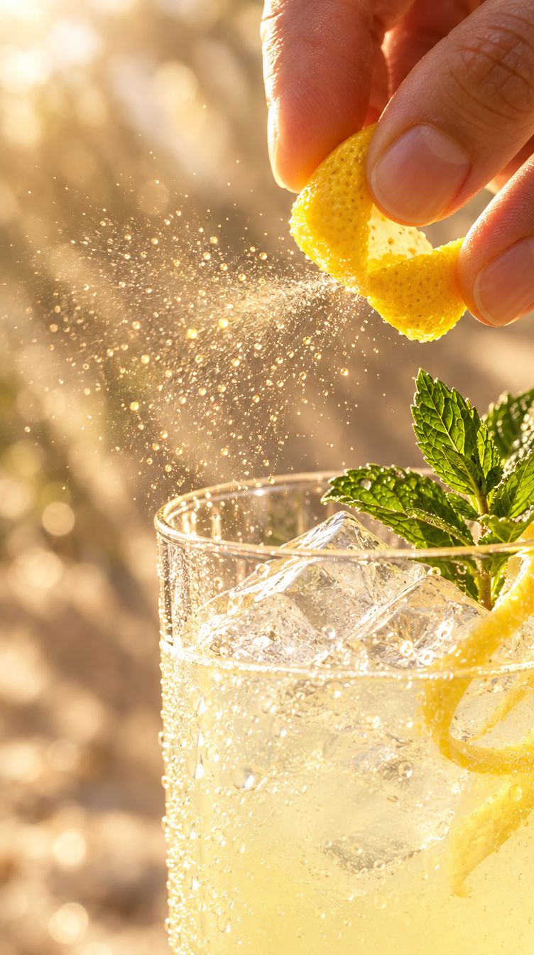 Zitronenspritzer über dem Glas